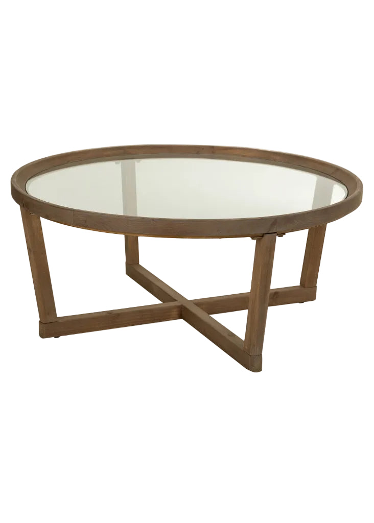 KIT MESA DE CENTRO DE MADERA Y CRISTAL MARRON