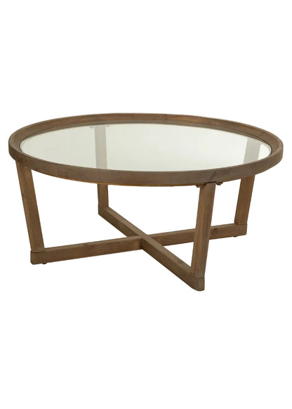 KIT MESA DE CENTRO DE MADERA Y CRISTAL MARRON