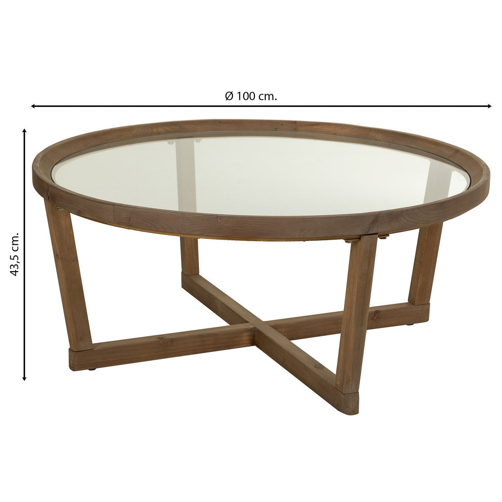 KIT MESA DE CENTRO DE MADERA Y CRISTAL MARRON