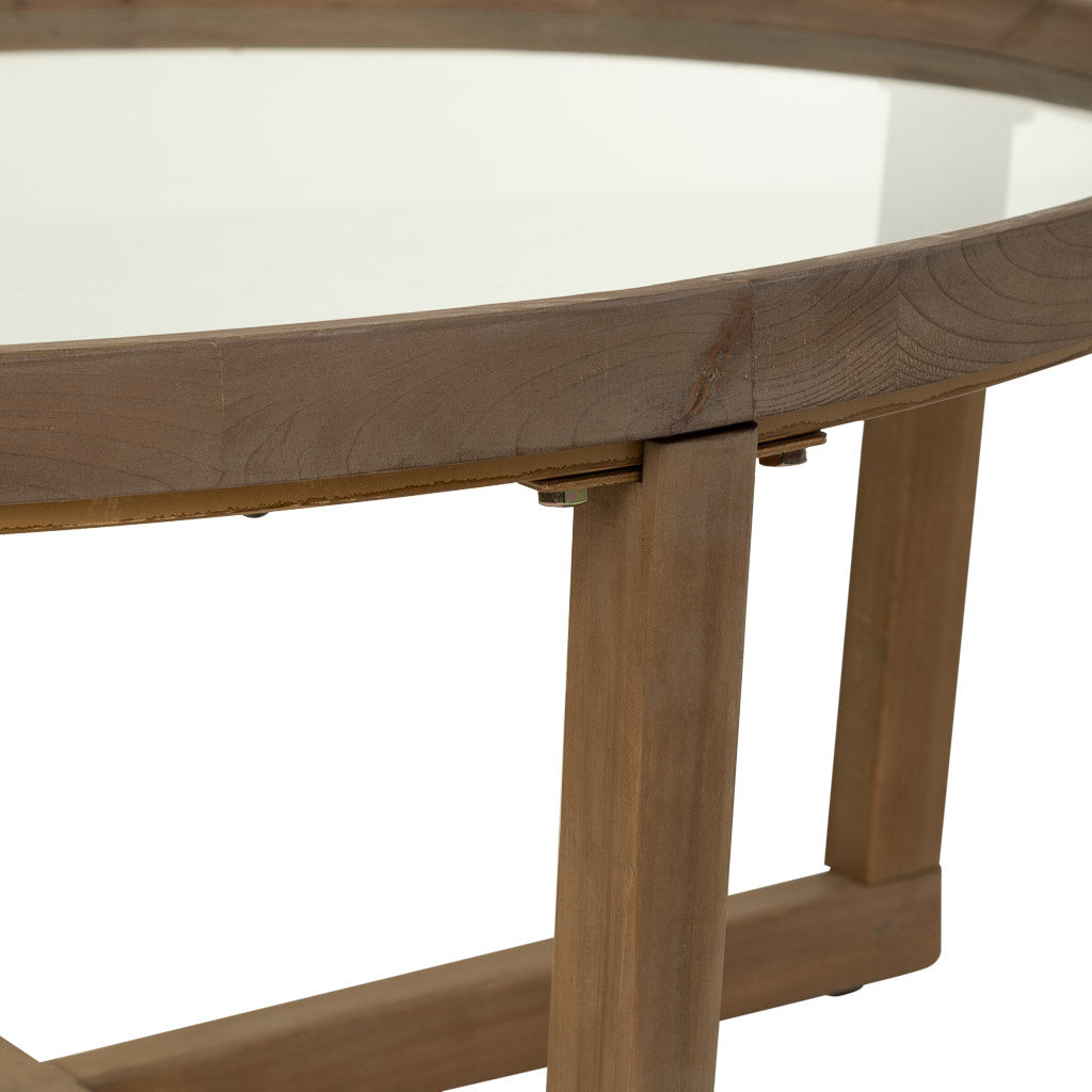 KIT MESA DE CENTRO DE MADERA Y CRISTAL MARRON
