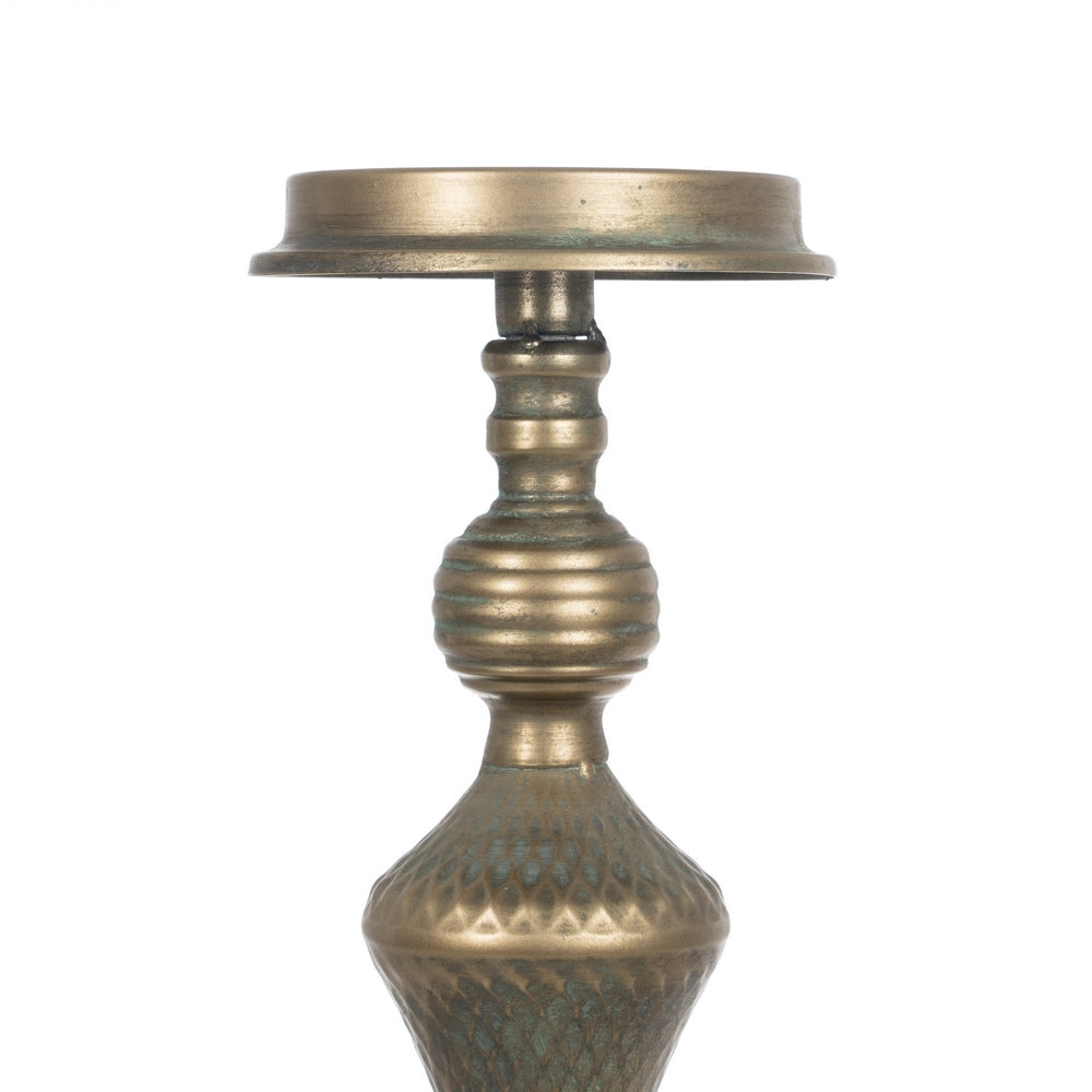 PORTAVELAS ORO VIEJO METAL DECORACIÓN 14 X 14 X 59 CM