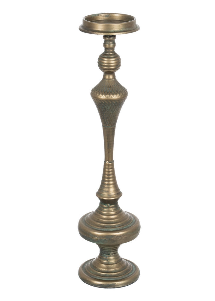 PORTAVELAS ORO VIEJO METAL DECORACIÓN 14 X 14 X 59 CM