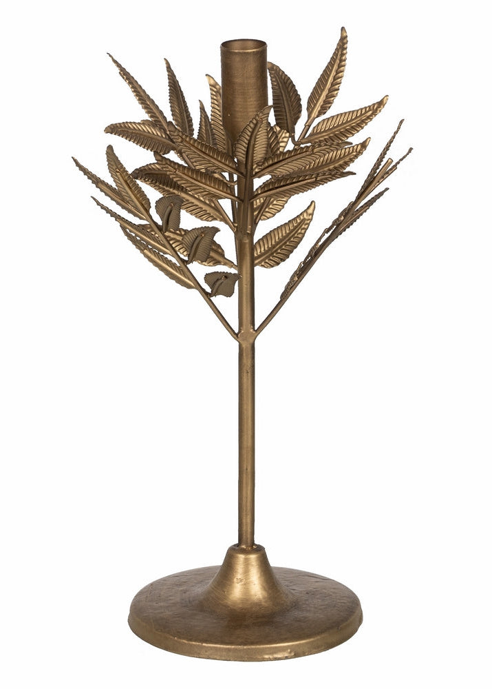 PORTAVELAS ORO METAL DECORACIÓN 17 X 17 X 30 CM