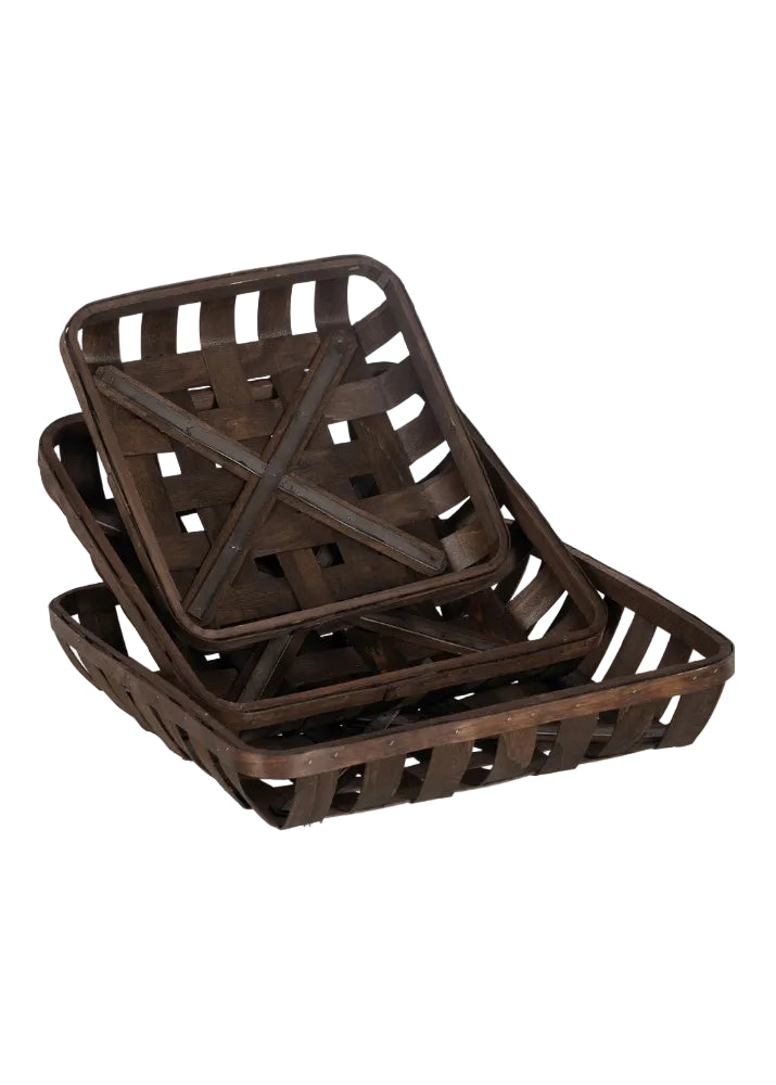 S/3 CESTAS MARRÓN MADERA DECORACIÓN 52 X 52 X 11,50 CM