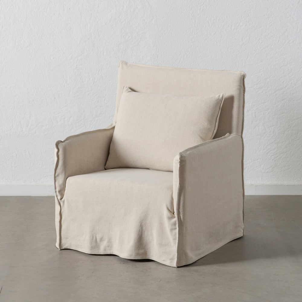 SILLÓN CREMA TEJIDO-MADERA 75 X 76 X 90,50 CM