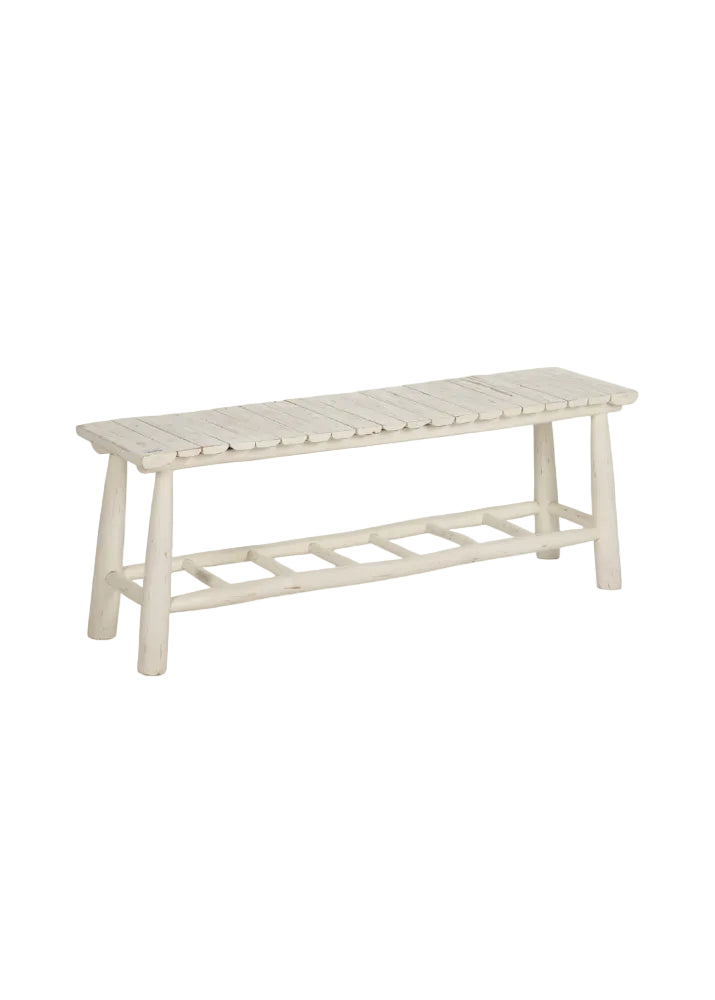 BANQUETA BLANCO ROZADO MADERA DE TECA 120 X 30 X 45 CM