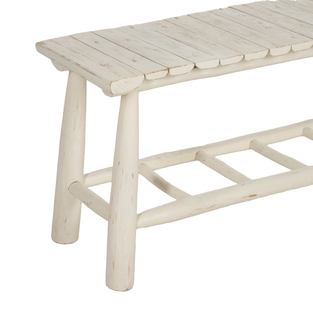 BANQUETA BLANCO ROZADO MADERA DE TECA 120 X 30 X 45 CM