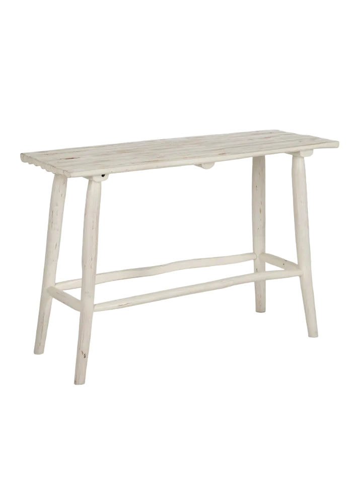 CONSOLA BLANCO ROZADO MADERA DE TECA 120 X 40 X 80 CM