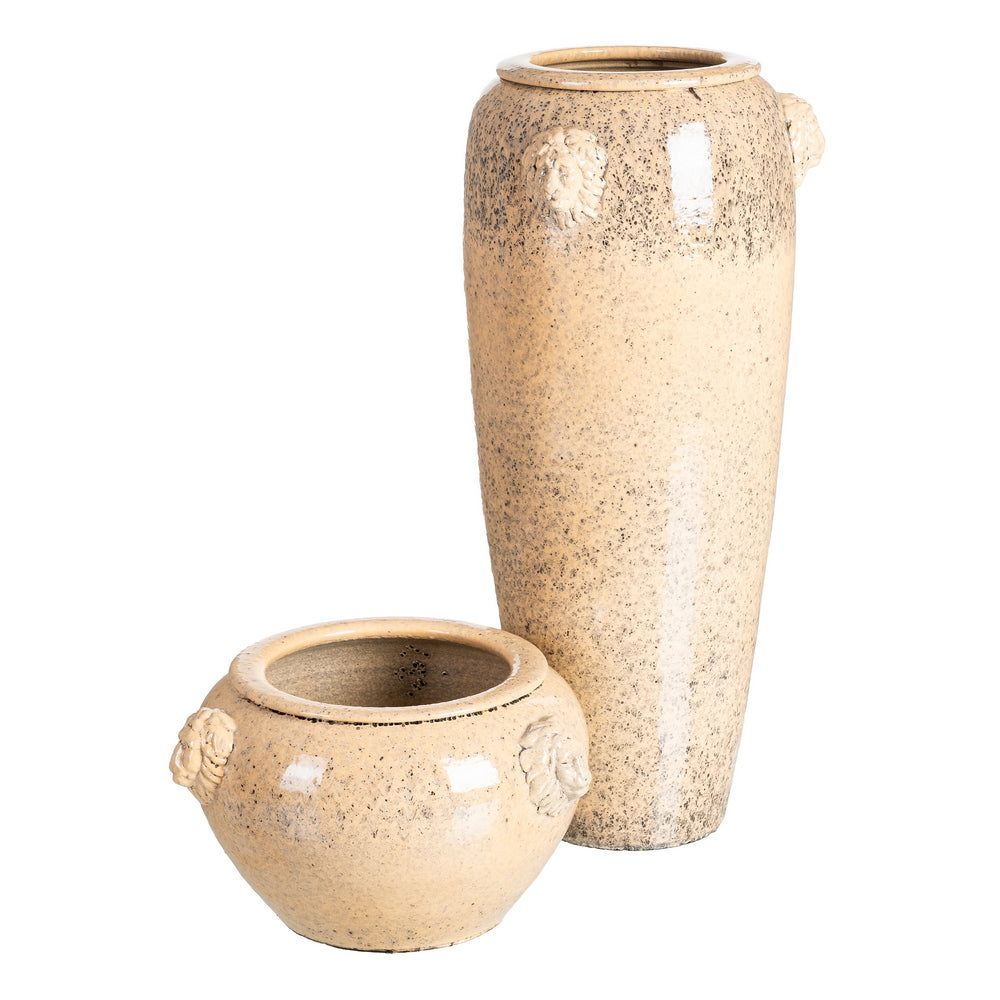 MACETERO CREMA CERÁMICA DECORACIÓN 32 X 32 X 22 CM