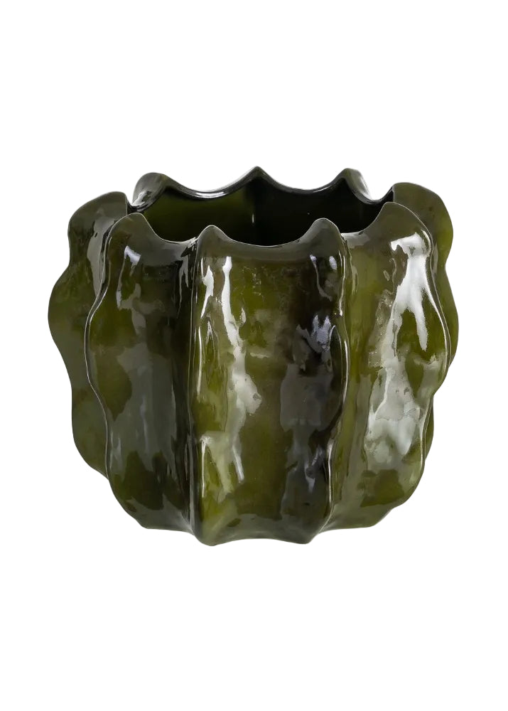 MACETERO VERDE CERÁMICA DECORACIÓN 35 X 35 X 34 CM