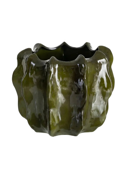 MACETERO VERDE CERÁMICA DECORACIÓN 35 X 35 X 34 CM